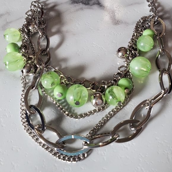 Silver Tone & Green Beads Multi Strand Necklace 💥3 for $24💥 - Picture 12 of 12
